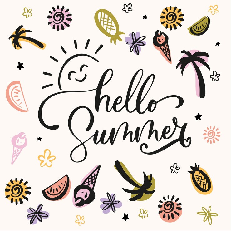 Hello Summer lettering background with summer elements