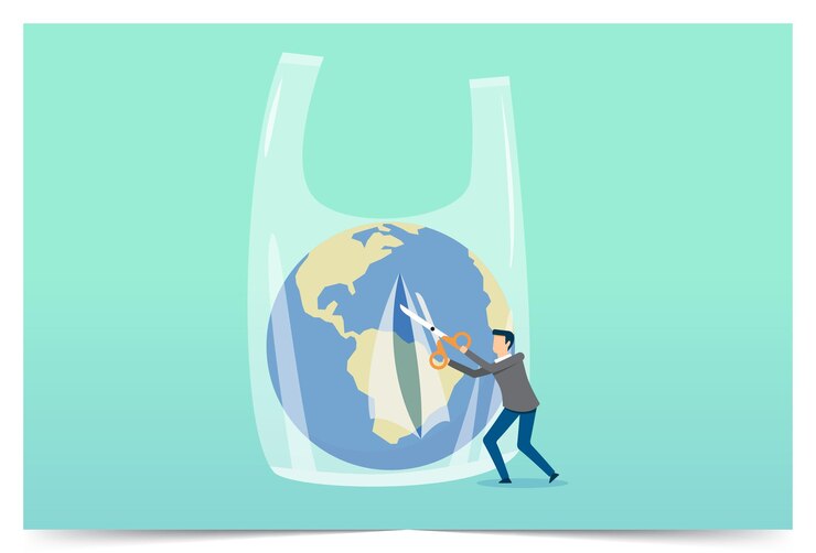 Vector help glass globe in plastic pollution