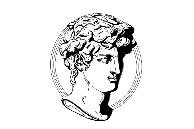 Vector hermes head hand drawn ink sketch engraved style vector illustration