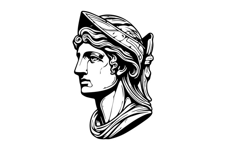 Vector hermes head hand drawn ink sketch engraved style vector illustration