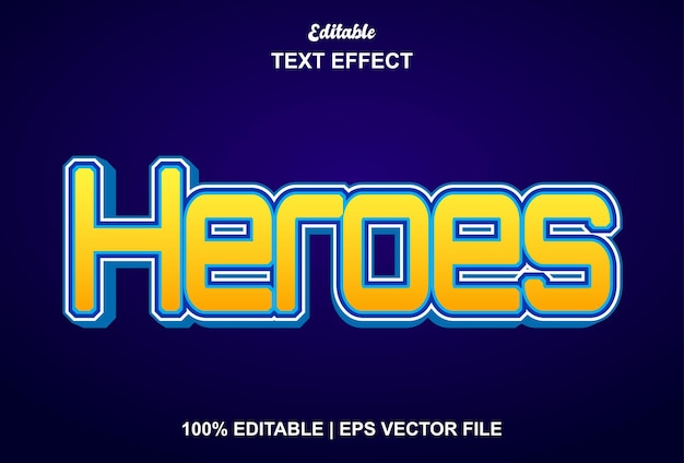 Heroes text effect with yellow and blue color editable