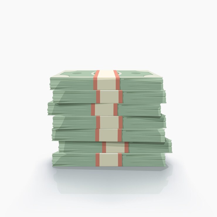 high stack of money on white back