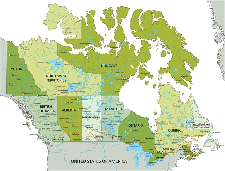 Vector highly detailed editable political map with separated layers canada