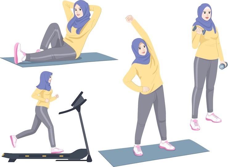 Vector hijab girl workout vector gestures