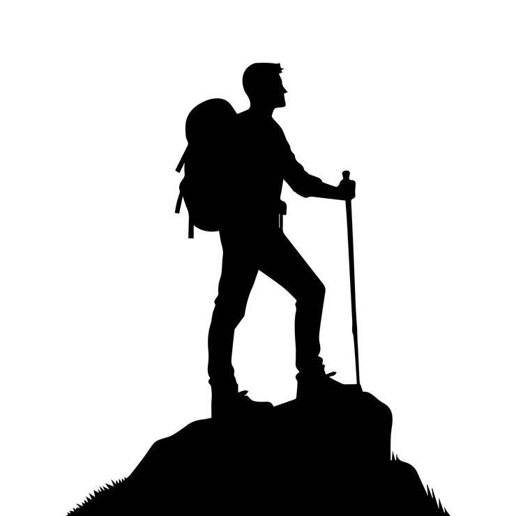 Vector hiker standing on rock with backpack for t shirt and logo graphics