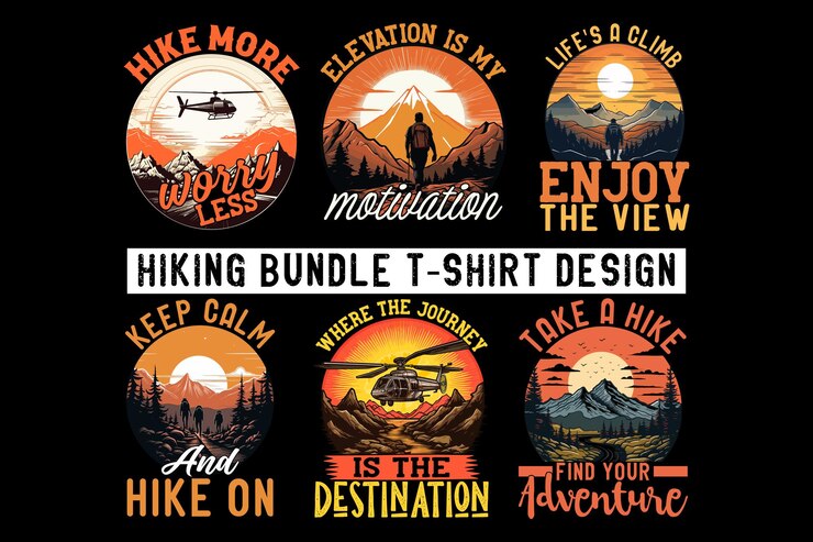 Vector hiking tshirt bundle design vector illustration adventure tshirt bundle design