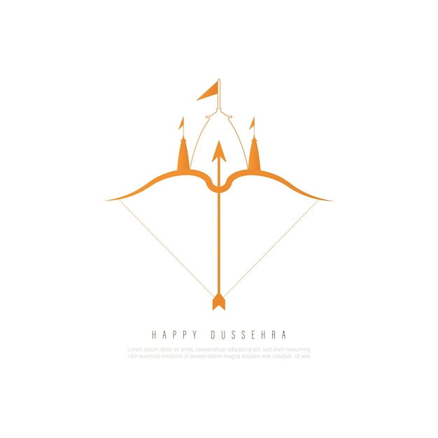 Hindu festival holiday Vijayadashami, illustration Bow and arrow with temple design for Dussehra