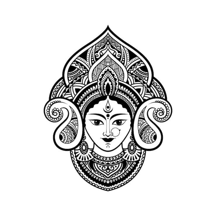 Vector hindu goddess durga face illustration