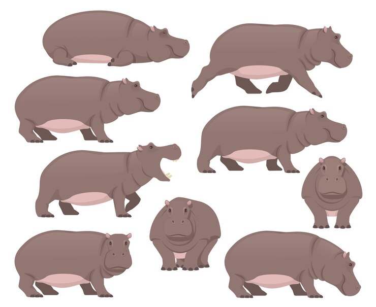 Vector hippo african animals collection