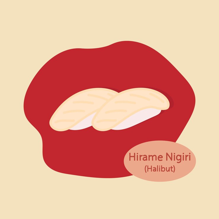 Vector hirame nigiri halibut sushi japanese food hand drawn food vector illustration