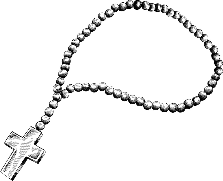 Vector holy rosary beads vector illustration prayer catholic chaplet with a cross