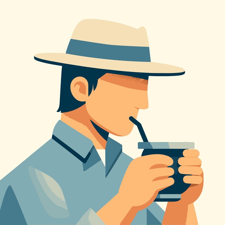 Vector hombre con sombrero tomando mate
