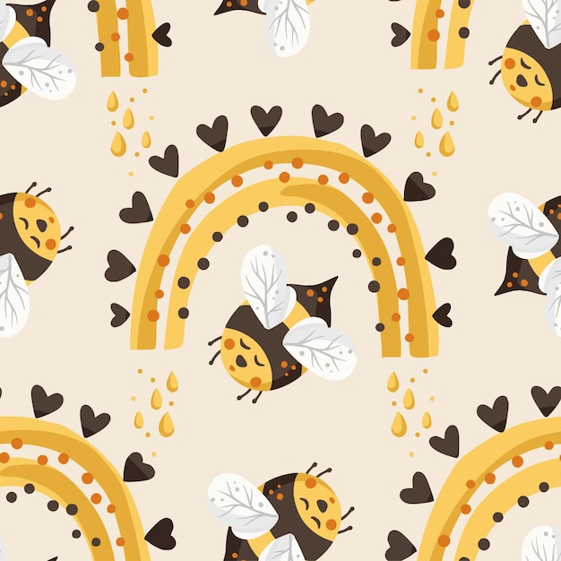 Honey cute bee insect summer seamless pattern background