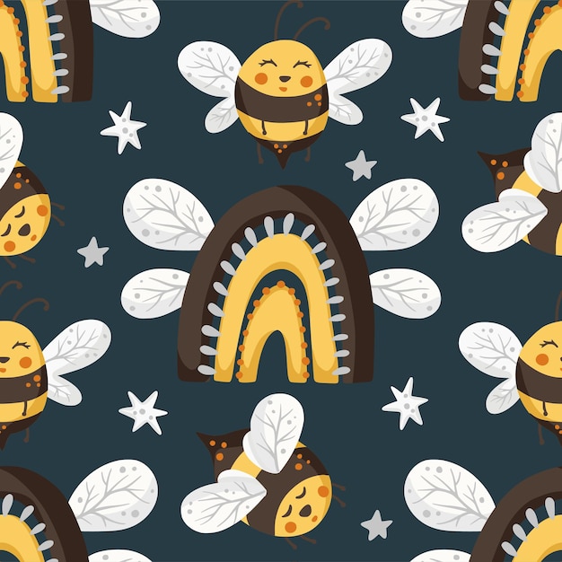 Honey cute bee insect summer seamless pattern background