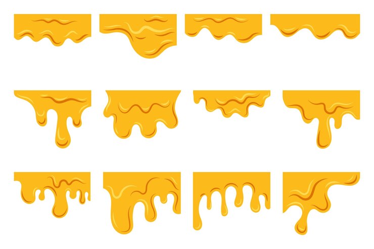 Honey dripping set Sticky sweet dripping spots flowing sugar syrup yellow viscous liquid