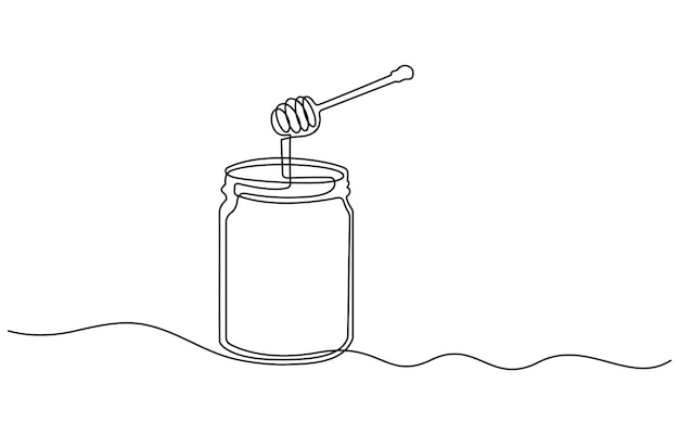 Honey Jar Editable Continuous Line Icon Continuous one line drawing of honey glass jars