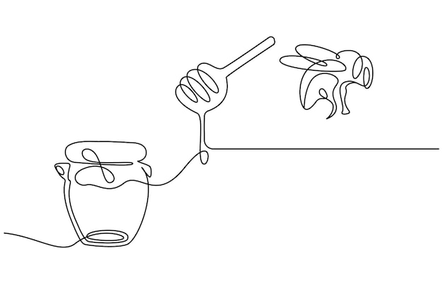 Honey Jar Editable Continuous Line Icon Continuous one line drawing of honey glass jars