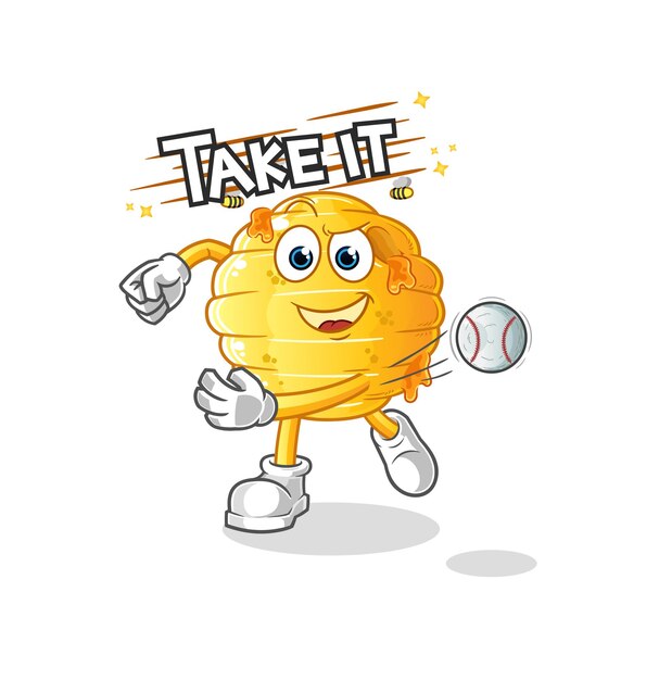 Honeycomb throwing baseball vector. cartoon character