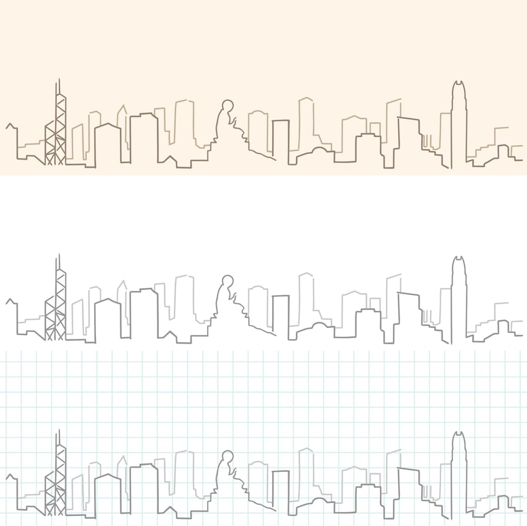 Vector hong kong hand drawn skyline