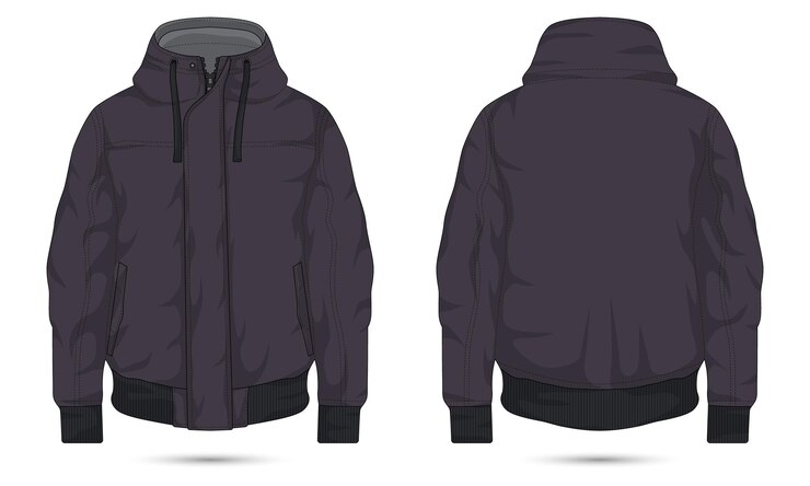 Vector hooded bomber jacket template front and back view