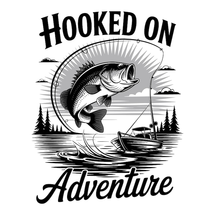 Vector hooked on adventure fishing t shirt design