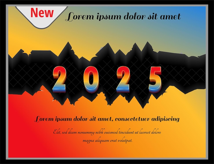 Vector horizontal layout poster vector of 2025 lettering typography rising from kerf