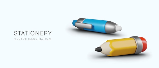 Horizontal template with realistic pencil and pen Color template for advertising store fair sale
