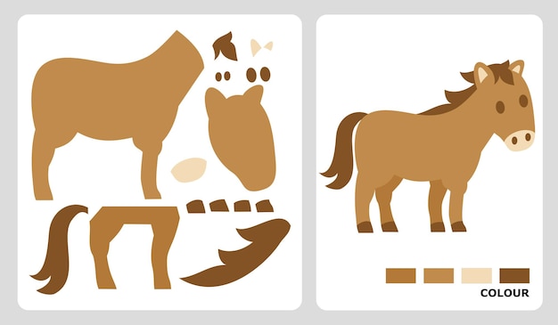 Horse patterns for applique patchwork and paper crafts in cut and paste puzzle patten