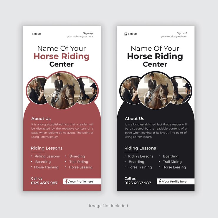 Vector horse riding dl flyer poster leaflet rack card template