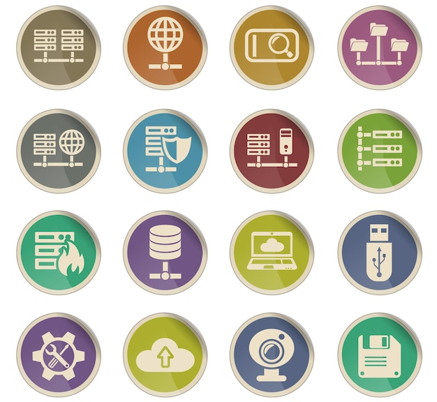 hosting provider web icons in the form of round paper labels