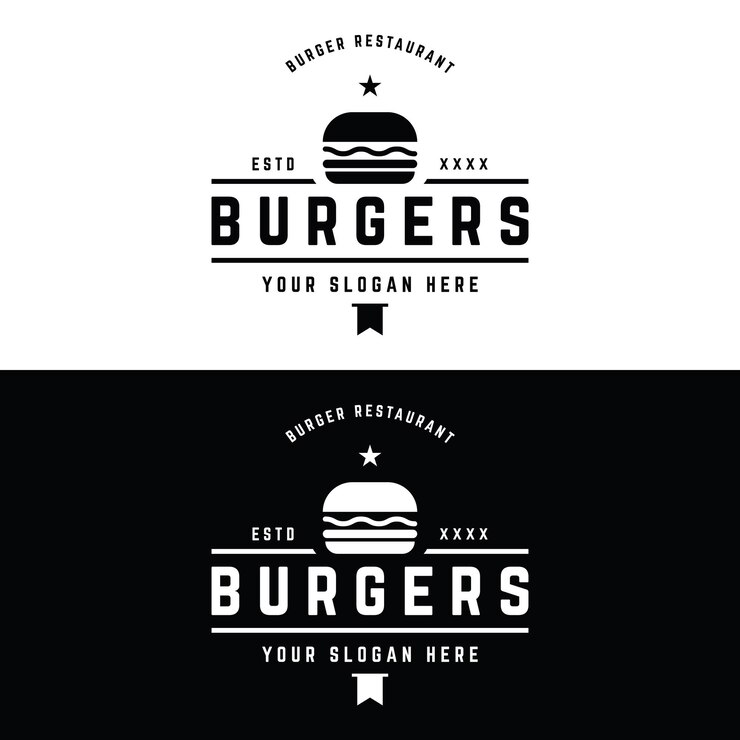 Hot burger logo fresh and tasty retro vintageLogo for restaurant business label badge and emblem