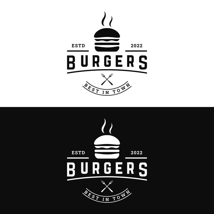 Hot burger logo fresh and tasty retro vintageLogo for restaurant business label badge and emblem