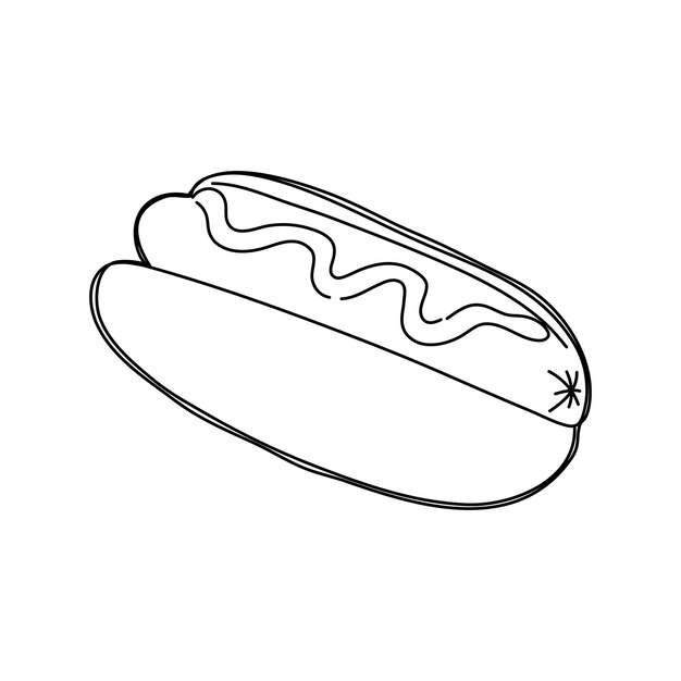 Hot dog dengan mustard Ilustrasi vektor yang digambar tangan