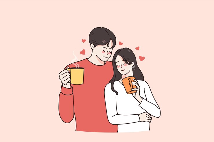Vector hot drinks and love concept.