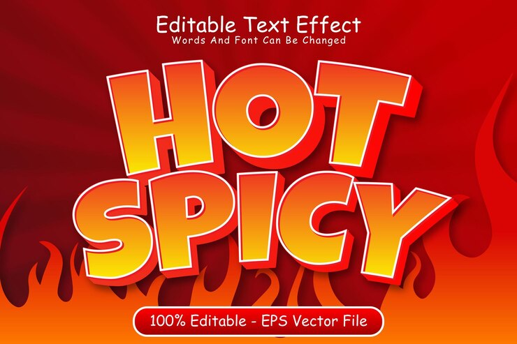 Vector hot spicy editable text effect 3 dimension emboss cartoon style