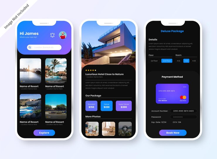 Vector hotel booking app ui design screen