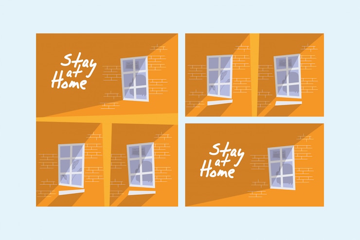 Vector house buildings stay at home campaign