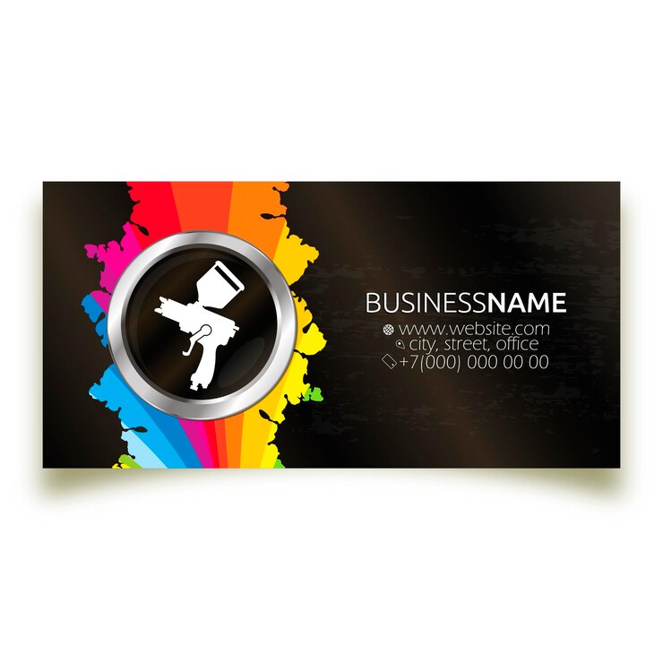 Vector house painter spray gun and color paint palette house painter business card concept
