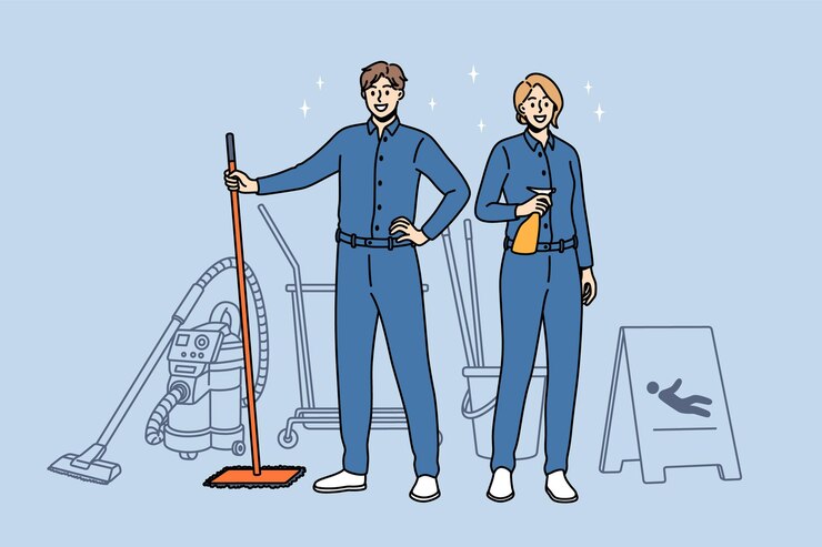 Vector housework and cleaning workers concept