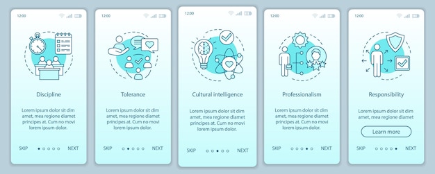 hr soft skills onboarding mobile app page screen vector template