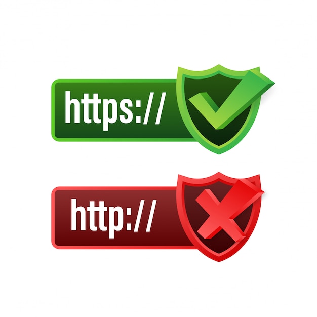 Http and https protocols on shield, on white background.  stock illustration.