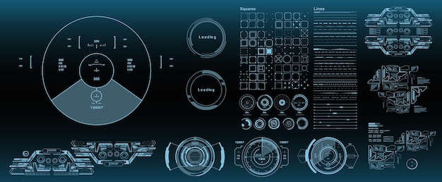 hud elements mega set pack dashboard blue display virtual reality technology screen futuristic blue user interface