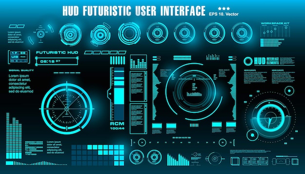 HUD futuristic blue user interface dashboard display virtual reality technology screen target