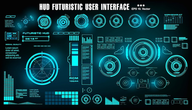 HUD futuristic blue user interface dashboard display virtual reality technology screen target