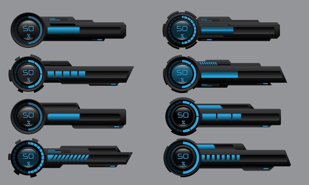 hud modern loading bars user interface elements design technology cyber blue black metal futuristic