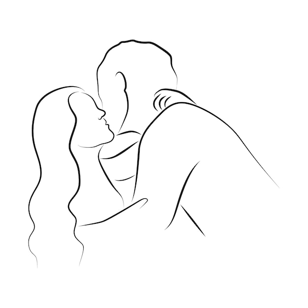 hugging lovers in linear style.