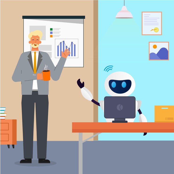 Human and Robot Working Together AI Collaboration Illustration
