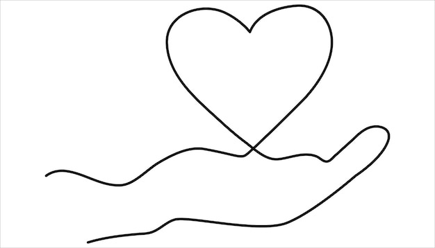 Human arm holding heart continuous one line drawing illustration