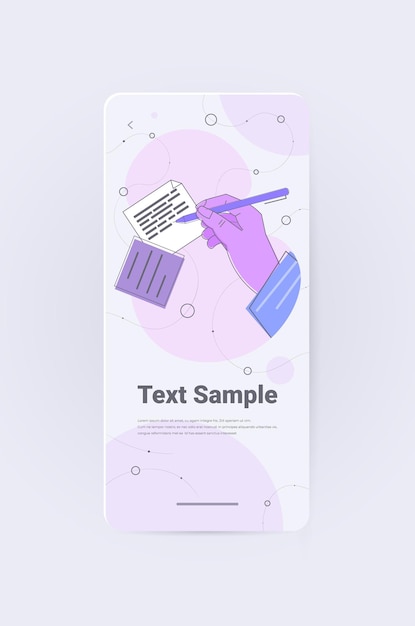 human hand writing notes in mobile app writer journalist or author with pen working on document vertical copy space 
