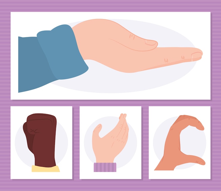 Vector human hands with gestures set